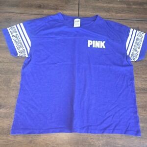 Victoria's Secret PINK Varsity Jersey Tee Royal Blue Short Sleeve Logo Shirt L